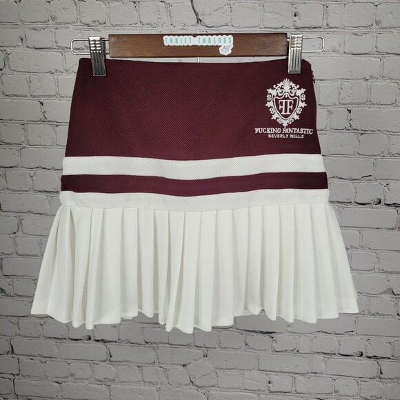 NWT Ayda Burgundy Embroidered Logo Built In Shorts Tennis Mini Skirt USA XS RARE - Picture 1 of 11